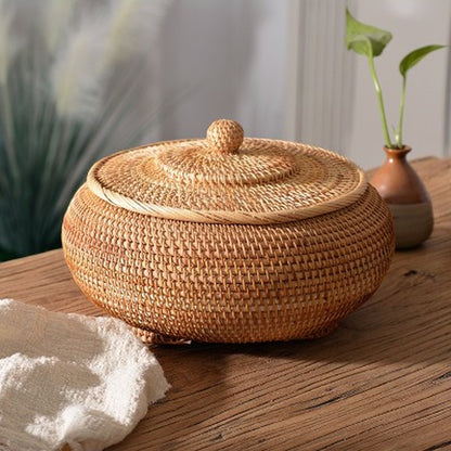 Hand-Woven Round Rattan Basket