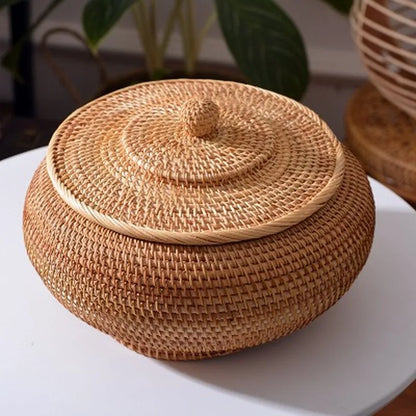 Hand-Woven Round Rattan Basket