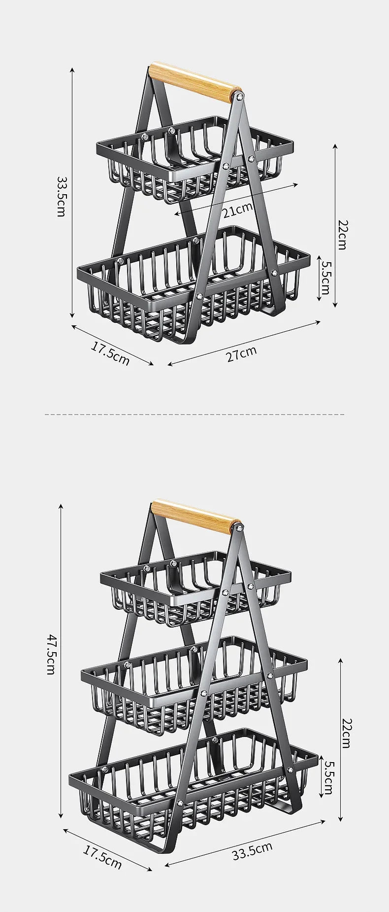 2/3-Tier Countertop Fruit Basket Organizer