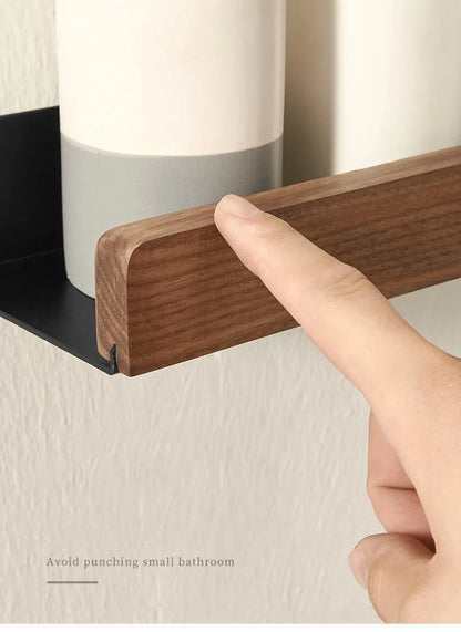 Punch-Free Wooden Bathroom Shelf