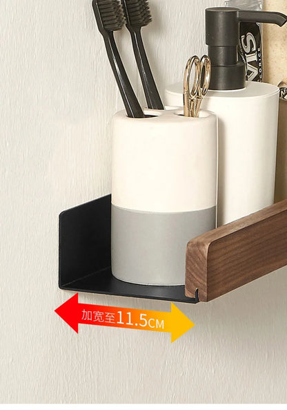 Punch-Free Wooden Bathroom Shelf