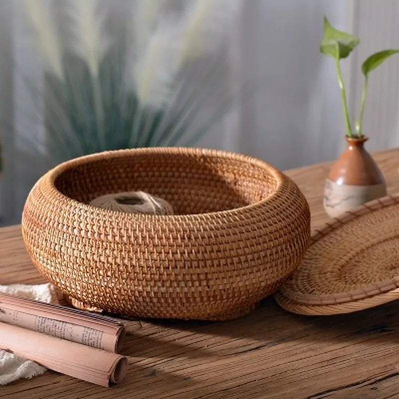 Hand-Woven Round Rattan Basket