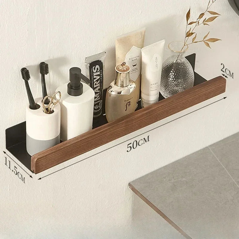 Punch-Free Wooden Bathroom Shelf