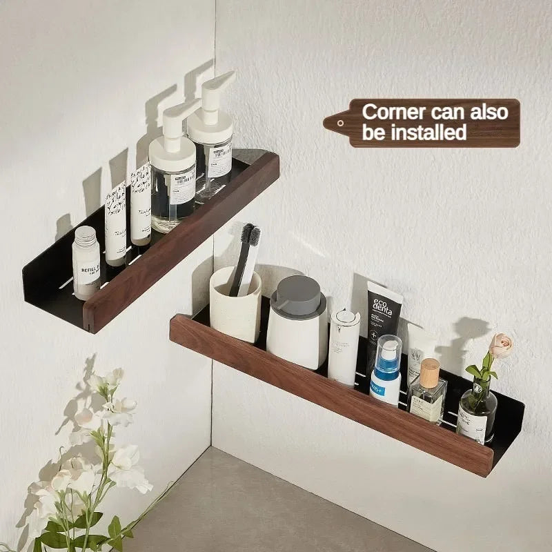 Punch-Free Wooden Bathroom Shelf