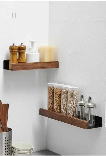 Punch-Free Wooden Bathroom Shelf