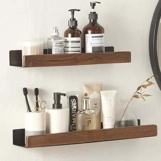 Punch-Free Wooden Bathroom Shelf