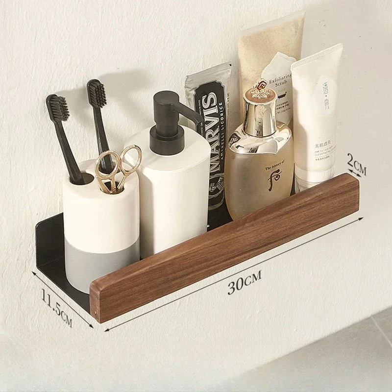 Punch-Free Wooden Bathroom Shelf