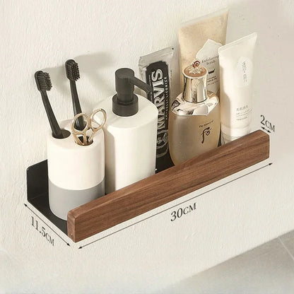 Punch-Free Wooden Bathroom Shelf