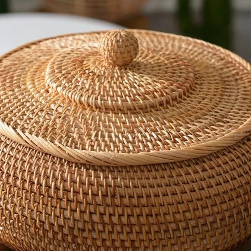 Hand-Woven Round Rattan Basket