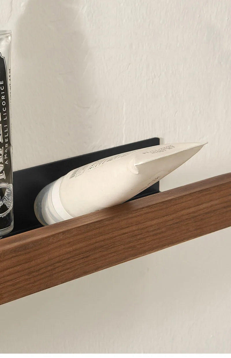 Punch-Free Wooden Bathroom Shelf