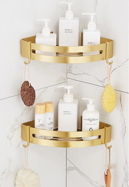 Brushed Gold Wall-Mounted Bathroom Corner Shelf