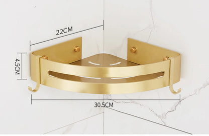 Brushed Gold Wall-Mounted Bathroom Corner Shelf