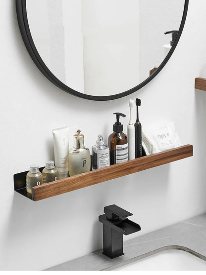 Punch-Free Wooden Bathroom Shelf