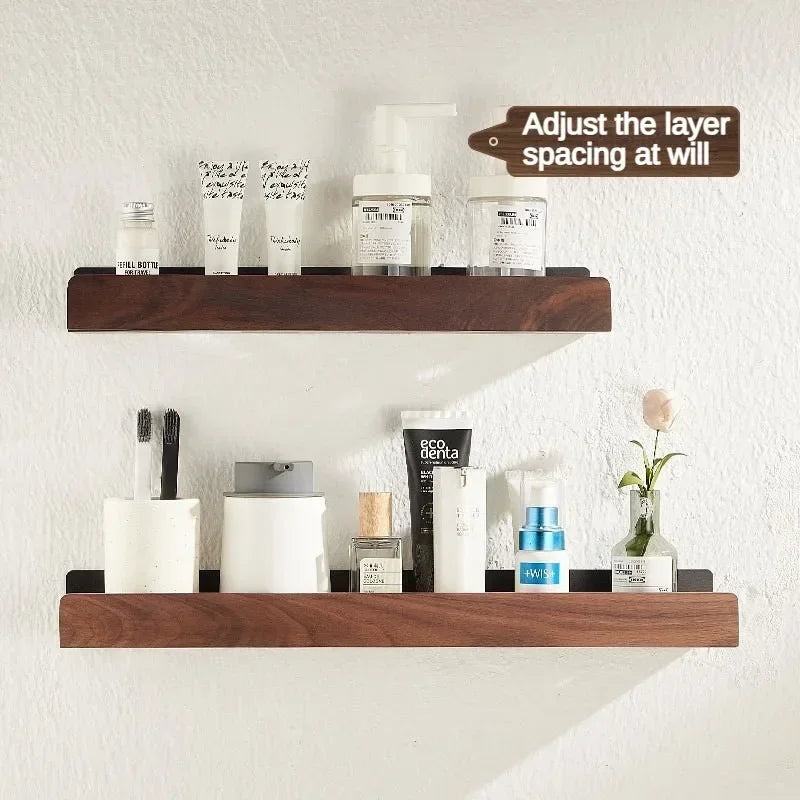 Punch-Free Wooden Bathroom Shelf