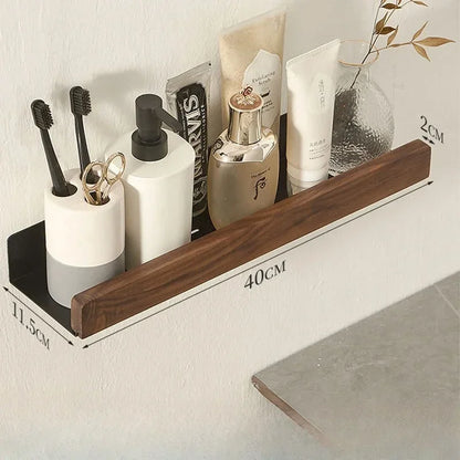 Punch-Free Wooden Bathroom Shelf