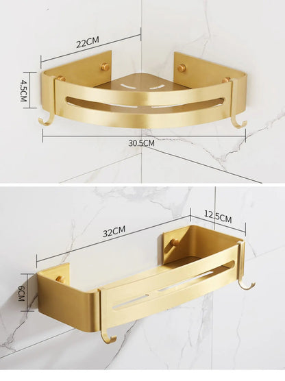 Brushed Gold Wall-Mounted Bathroom Corner Shelf