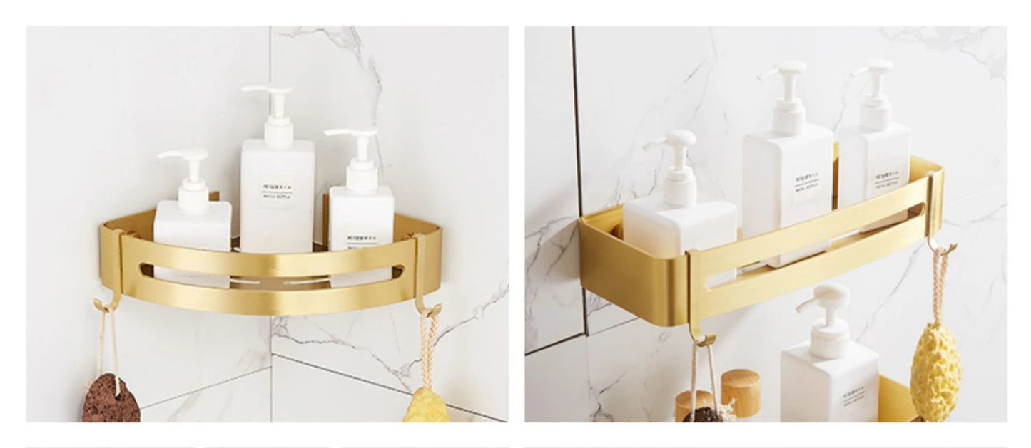 Brushed Gold Wall-Mounted Bathroom Corner Shelf