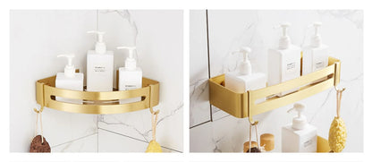 Brushed Gold Wall-Mounted Bathroom Corner Shelf