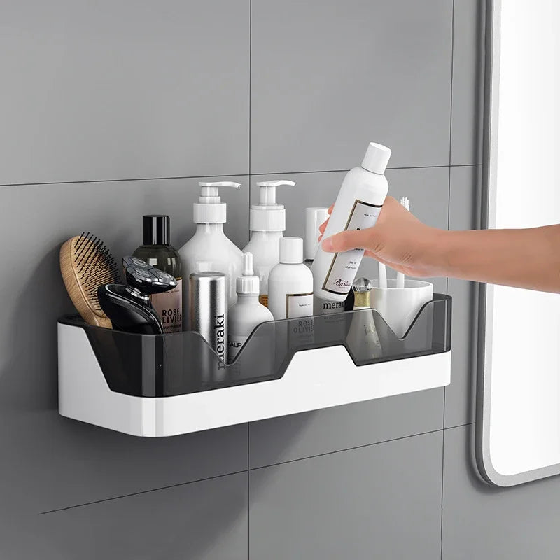 No Drill Wall-Mounted Black Bathroom Shelf