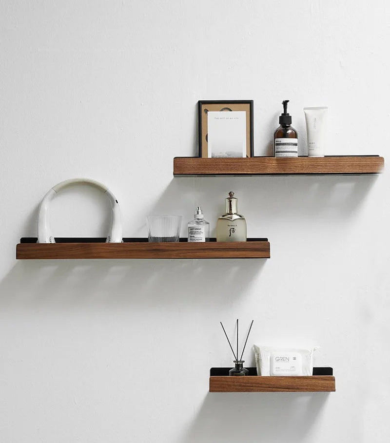 Punch-Free Wooden Bathroom Shelf